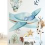 Watercolor Cartoon Village and Airplane Wallpaper Mural