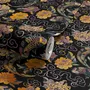 Japanese art wallpaper pattern with koi fish, gold peonies, mauve flowers and grey clouds on black