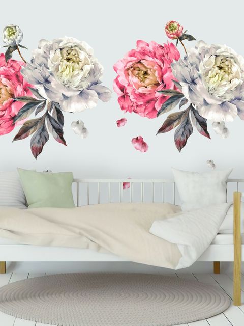 Kinder Aquarell Rosa Weiße Blumen Wandtattoo