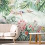 Colorful Tropical Exotic Cactus Floral with Little Birds Wallpaper Mural