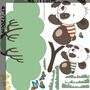 Panda and Her Cubs on the Tree with Butterfly and Birds Wall Decal Sticker