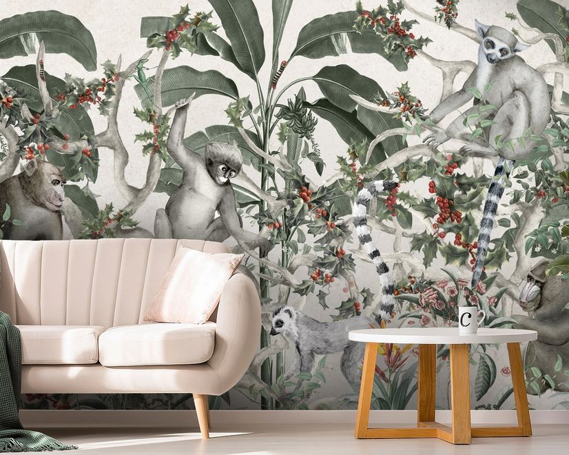 Forest with Monkey and Lemur Wallpaper Mural