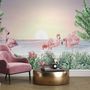 Papier peint paysage tropical flamants roses