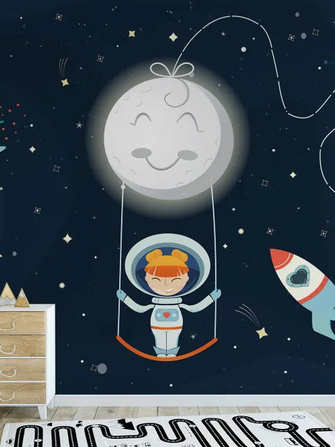 Astronaut Girls in the Space Ship Wallpaper Mural