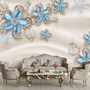 Blue Floral with Jewellery Leaf Wallpaper Mural