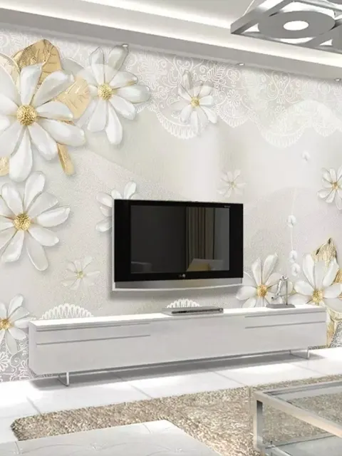 3D Look Jewelry Flower and Lace Wallpaper Mural