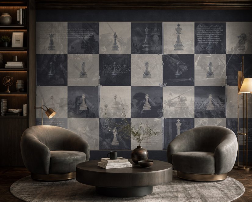 Monochrome Medieval Chessboard Historical Wallpaper Mural