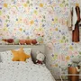 Spring floral wallpaper with pastel watercolour flowers and sage leaves on a clean white ground