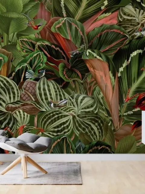 Tropical Rainforest with Little Birds Wallpaper Mural
