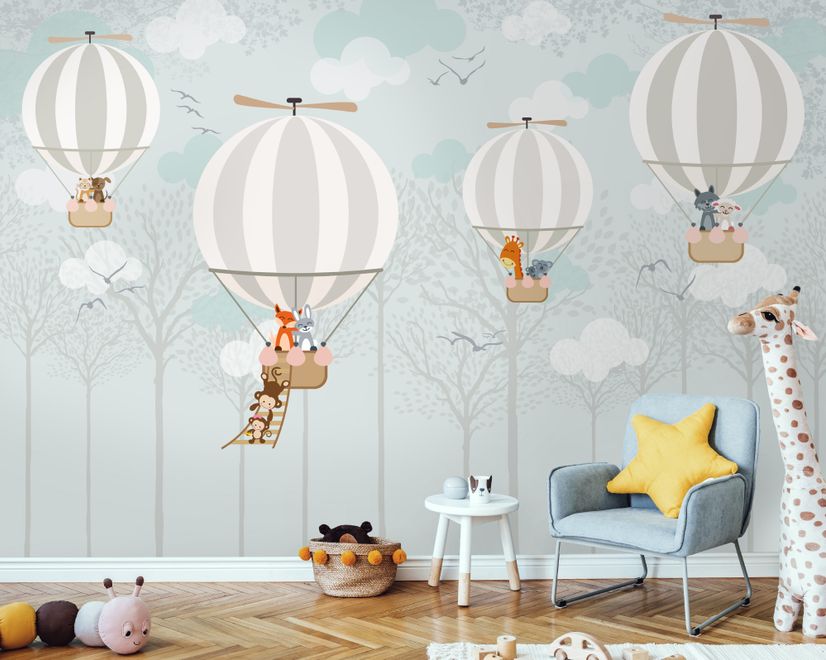 Fototapete Heißluftballons mit Tieren