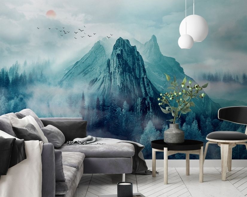 Misty Mountain Landscape and Sunrise Wallpaper Mural