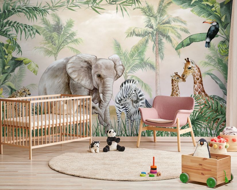 Kids Safari Animals with Cub Wallpaper Mural