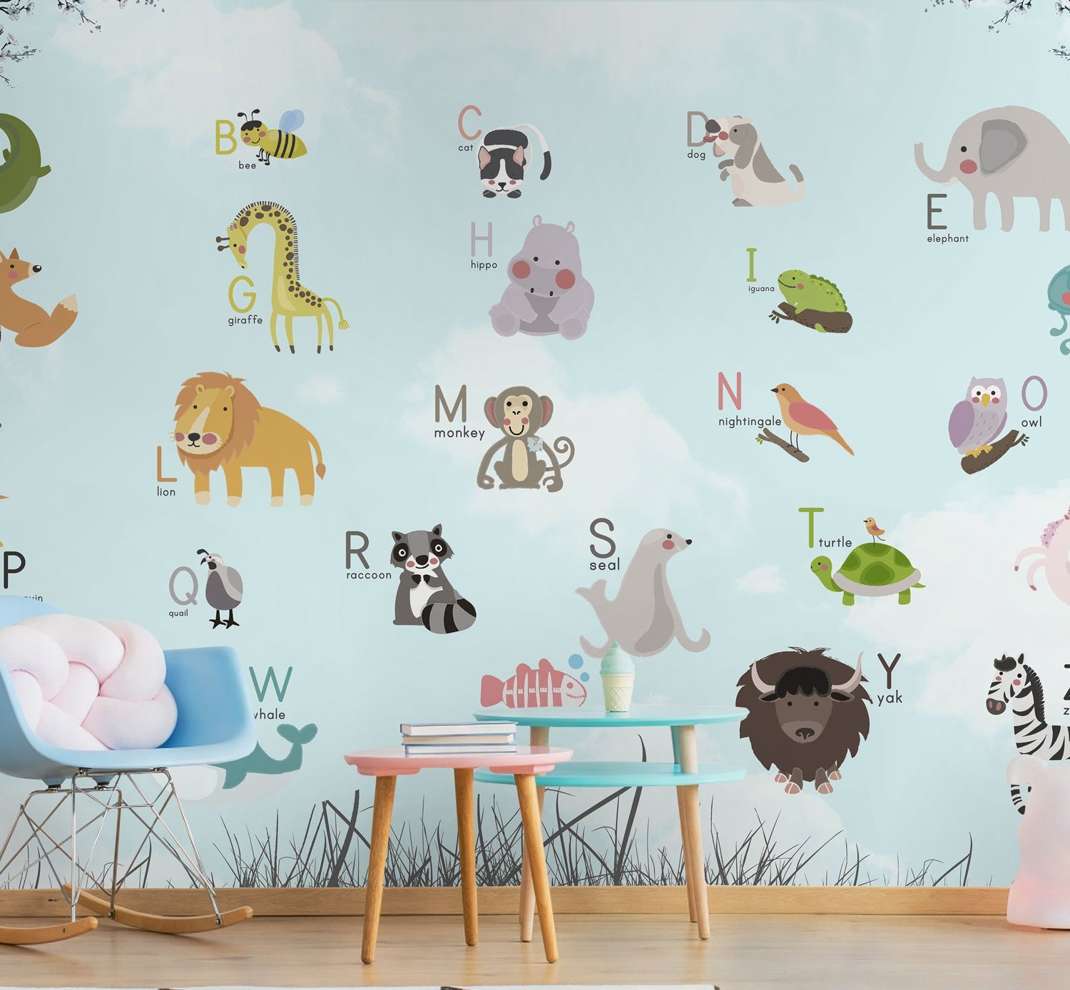 Colorful Animals Alphabet Wallpaper Mural - Peel and Stick