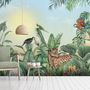 Leopard and Colorful Parrot in the Tropical Forest Wallpaper Mural