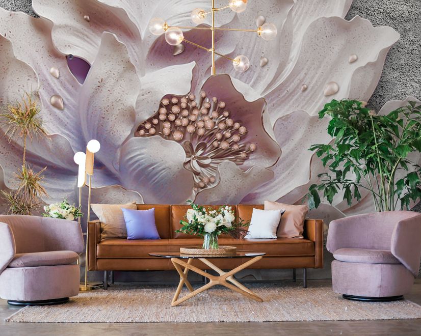 Elegant 3D Floral Pearl Wallpaper Mural