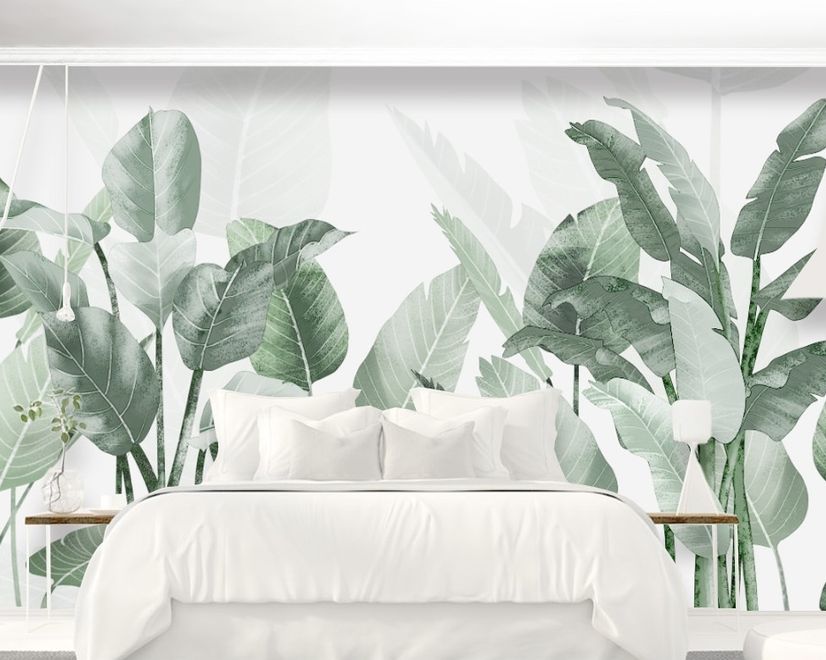 Fresh Green Tropical Leaf Wallpaper Mural