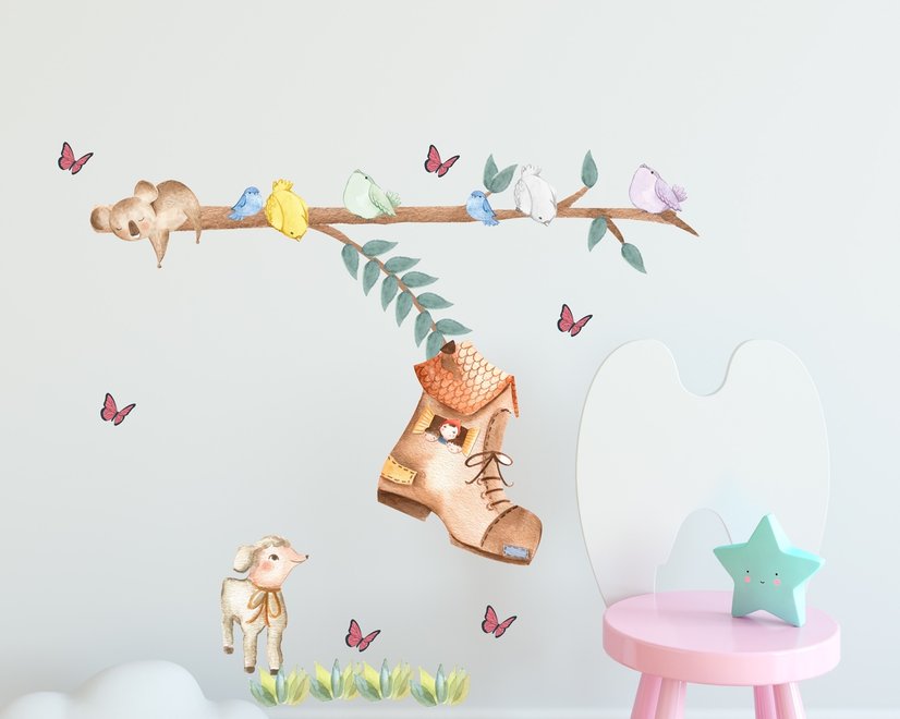 Kids Woodland Shoe home with Coala and Little Birds Wall Decal Sticker