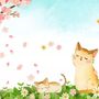 Cherry Blossom and Cartoon Cats Wallpaper Mural