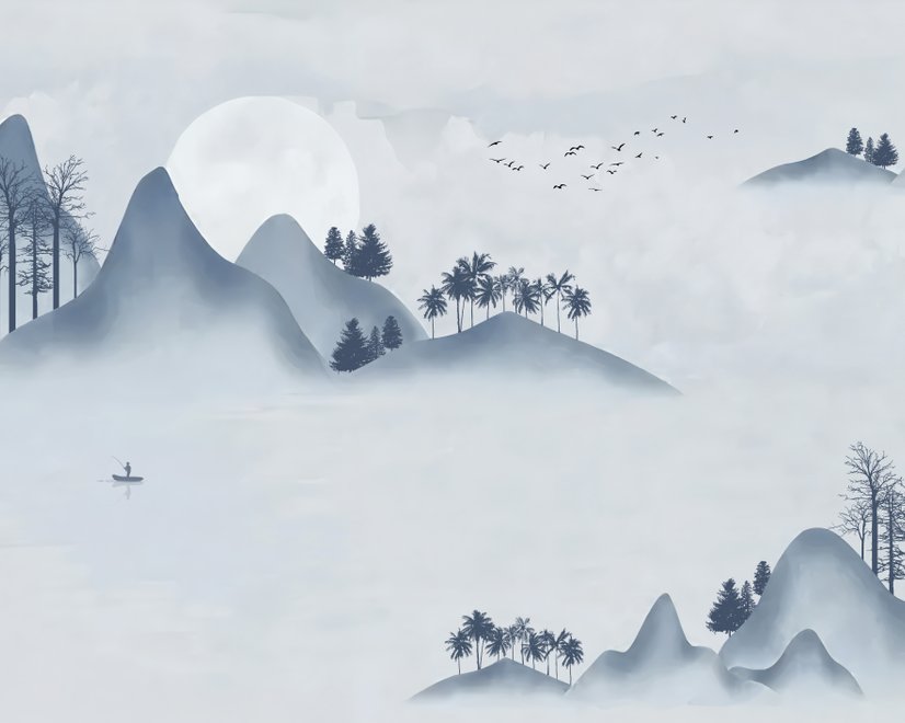 Watercolor Mountain Landscape Wallpaper Mural