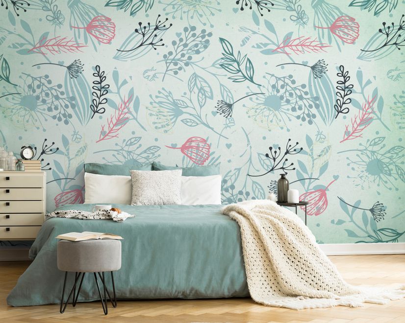 Drawing Leaves Wallpaper Mural