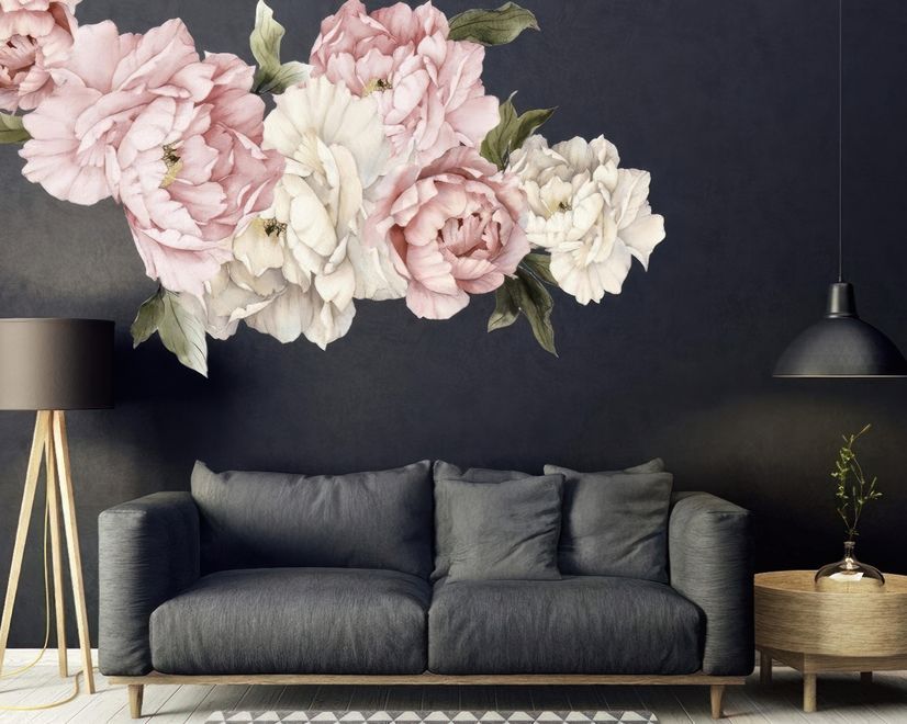 Nursery Pink White Peony Floral Bouquets Wall Decal Sticker