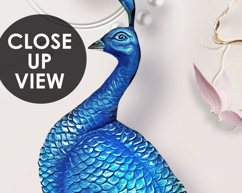 3D Embossed Look Tulip Floral with Peacock Wallpaper Mural