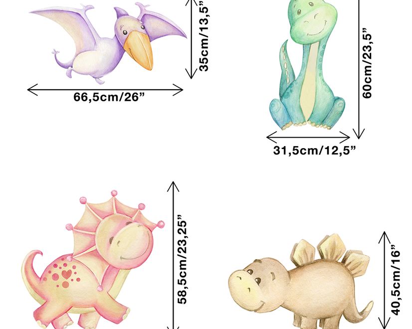 Cute Watercolor Dinosaur Wall Decal Sticker