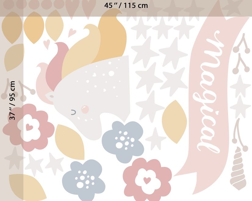 Stickers muraux licorne rose petites étoiles blanches enfants