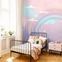 Papier peint panoramique de la chambre d'enfant avec des montagnes colorées et des étoiles brillantes