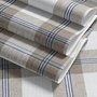 Beige, oat and cream-white plaid wallpaper with fine navy-blue stripes and printed linen texture