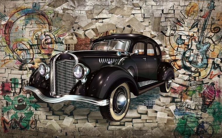 Retro Classic Car with Graffiti Wallpaper Mural