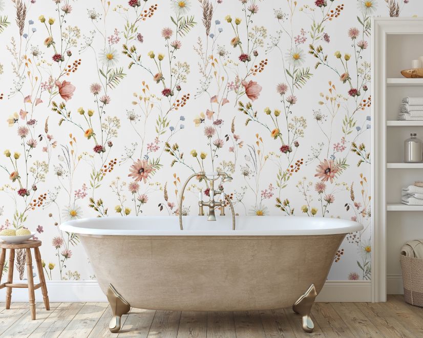 Watercolor Soft Wild Flowers Wallpaper Mural