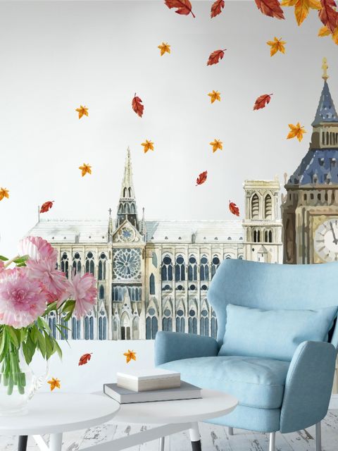 London Big Ben und Westminster mit Herbstblättern Wandtattoo