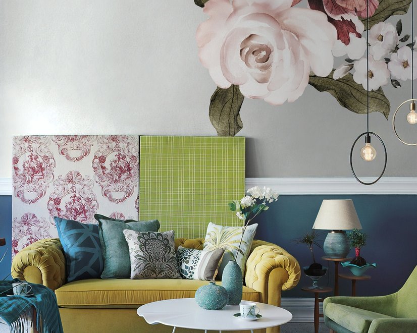 Pink Rose Red Peony Floral Bouqet Wall Decal Sticker