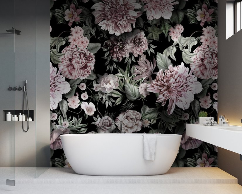 Papier peint panoramique floral avec feuilles vertes