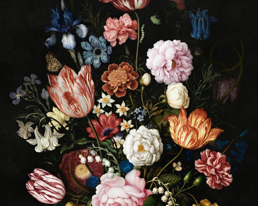 Elegant Dutch Dark Floral Bouquet Wallpaper Mural