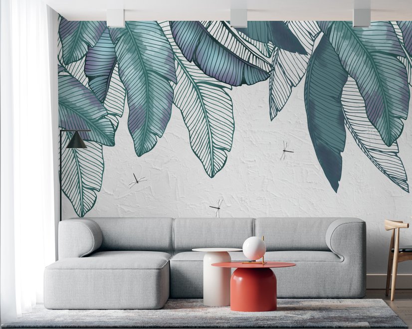 Vintage Leaves and Dragonfly Wallpaper Mural