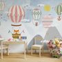 Kids Cartoon Mountain Landscape and Hot Air Balloon Wallpaper Mural