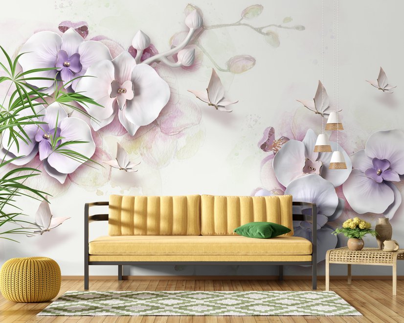 Purple Orchid Floral Wallpaper Mural