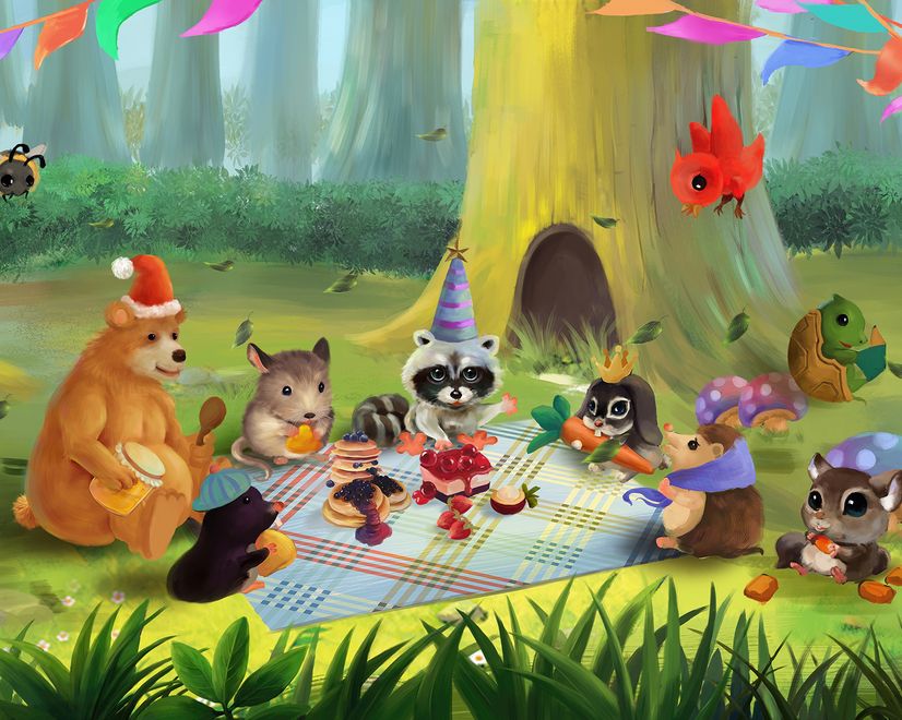 Cartoon Animals in the Woods Wallpaper Mural