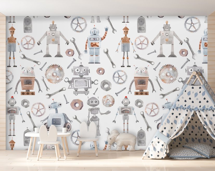 Kids Watercolor Robot Wallpaper Mural