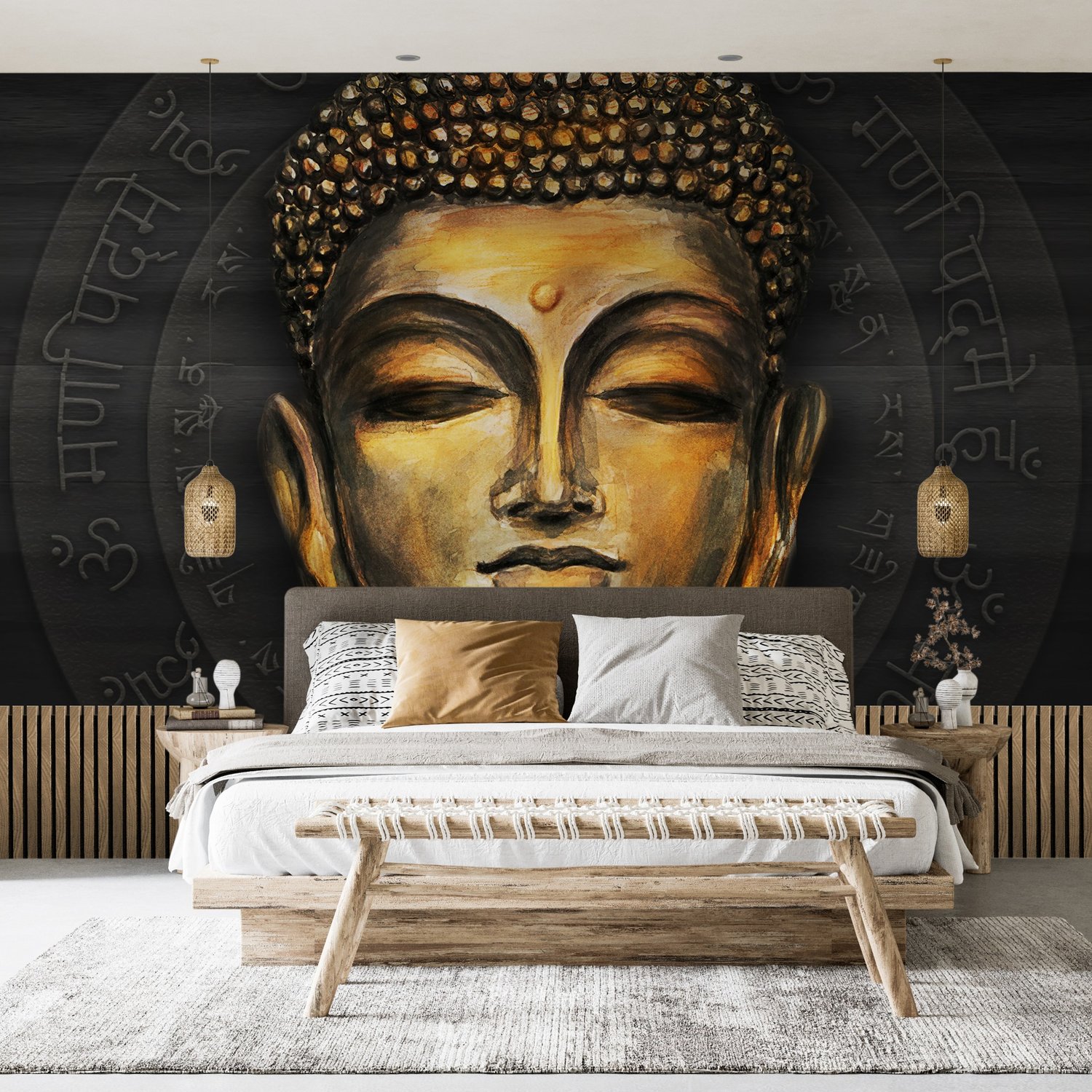 Dark Background Gautama Buddha Wallpaper Mural - Peel and Stick
