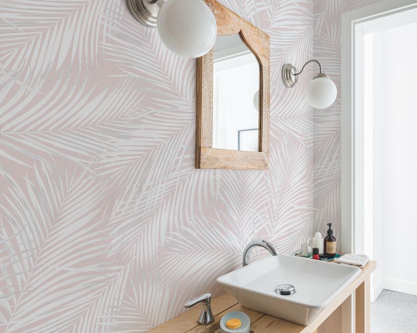 Soft Pink Palm Leaf Tropical Leaves Wallpaper Mural