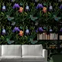 Dark Purple Flowers with Butterflies Wallpaper Mural