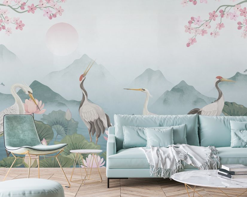 Watercolor Drawing Lotus Floral Art Wallpaper Mural