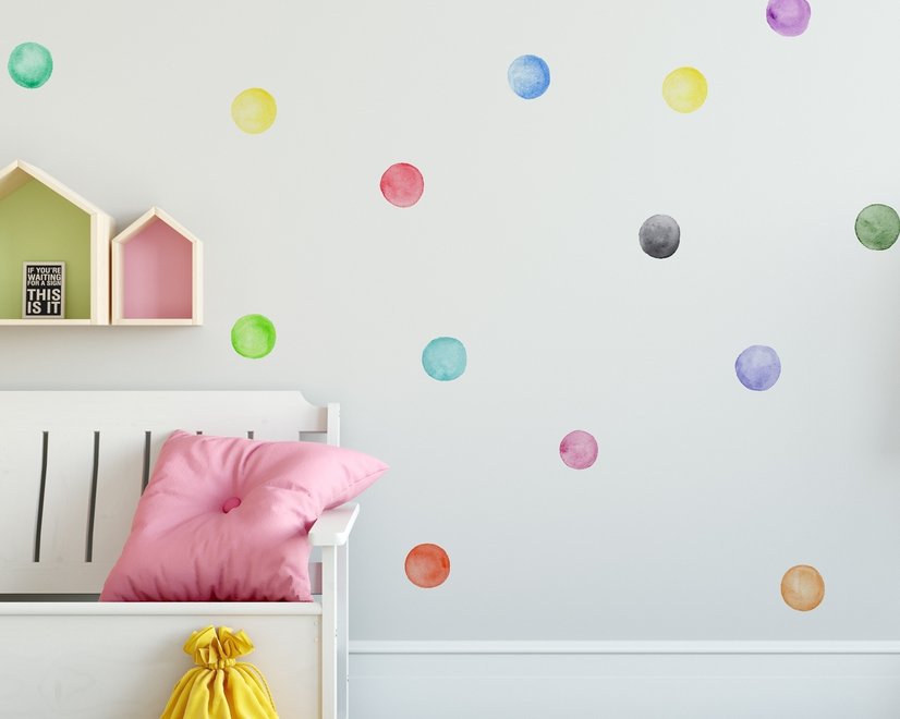 Kinder Aquarell Bunte Punkte Wandtattoo