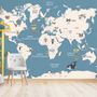 Kids Political World Map with Old Hot Air Balloons Wallpaper Mural
