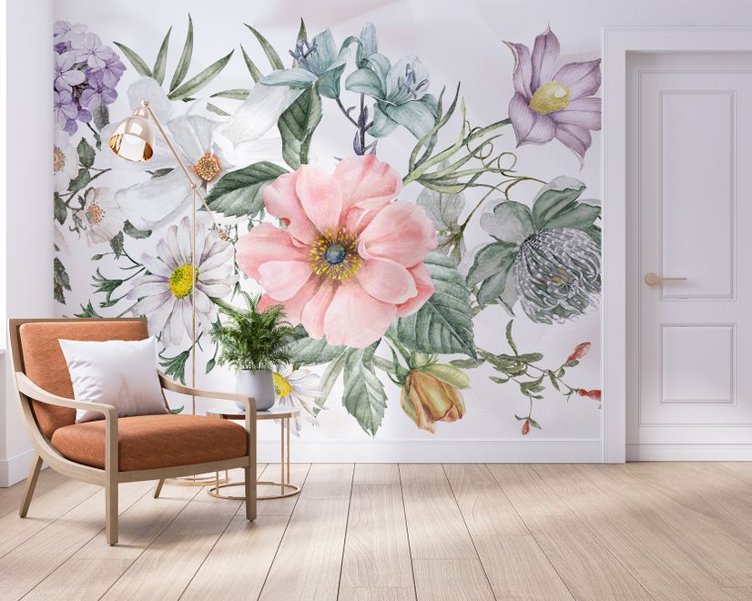 Watercolor Large Floral Bouquet Wallpaper Mural