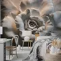 3D Embossed Look Cement Roses Wallpaper Mural