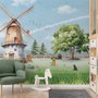 Cute Kids Windmill Farm Animals Wallpaper Mural